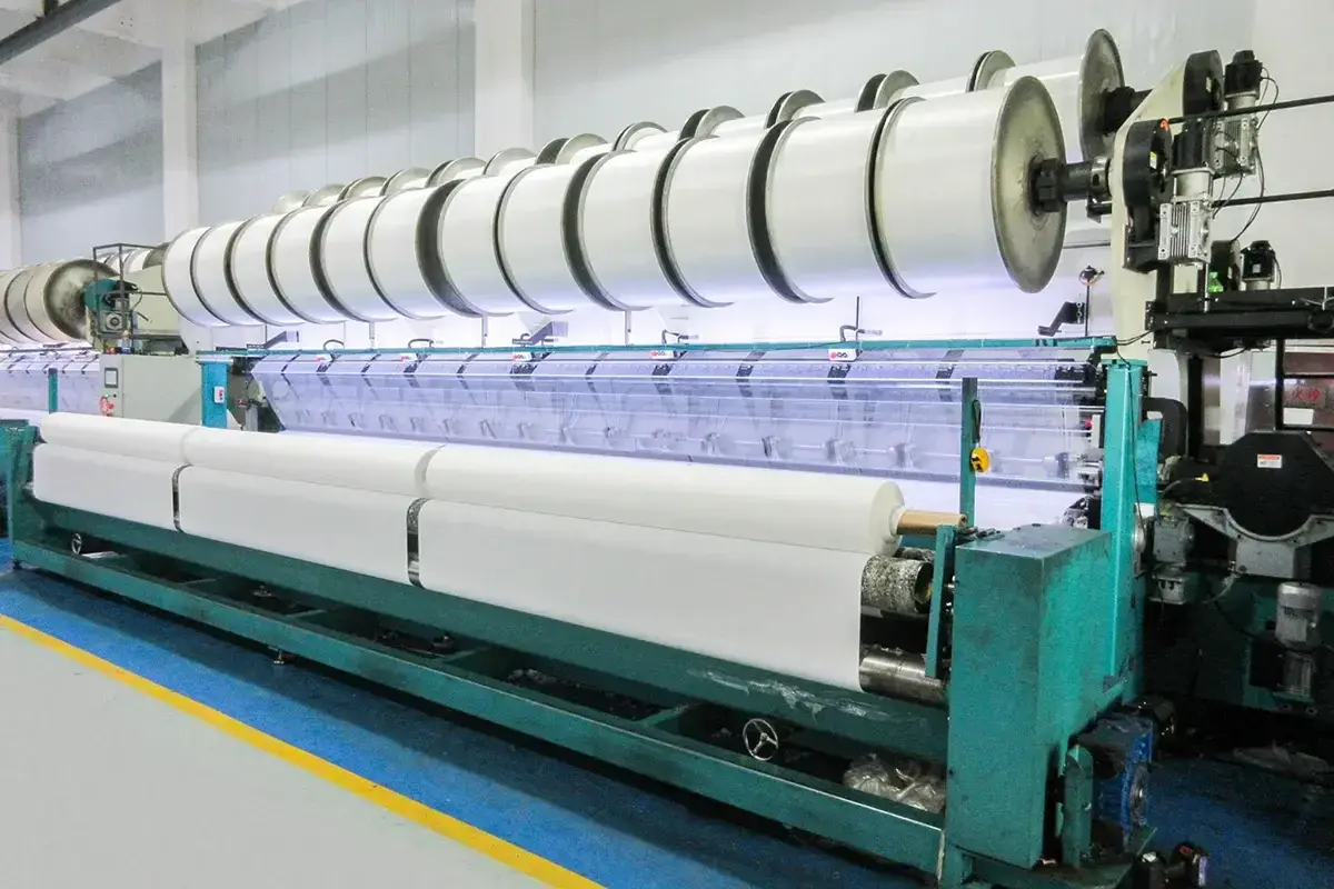 Industrial weaving machine producing towel fabric for a jacquard project