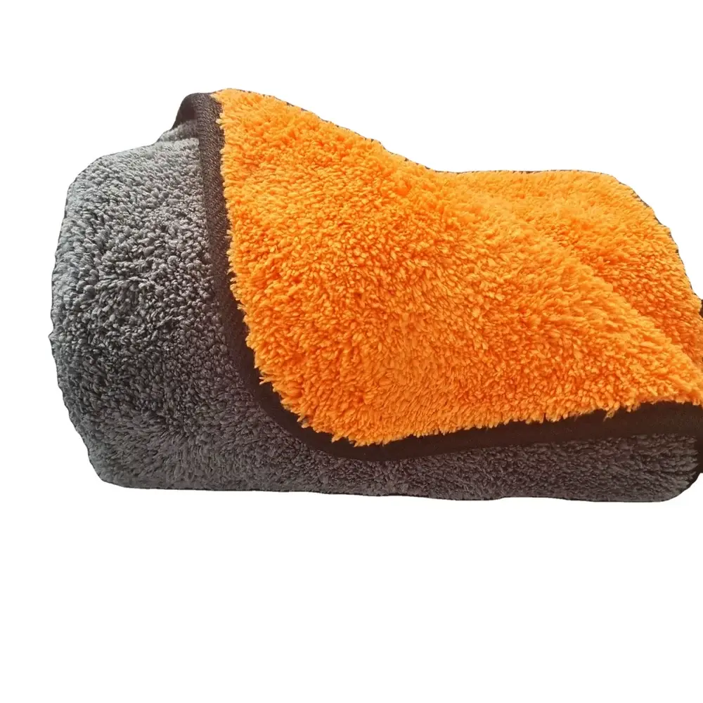 Orange and gray plush microfiber towels for cleaning and automotive care