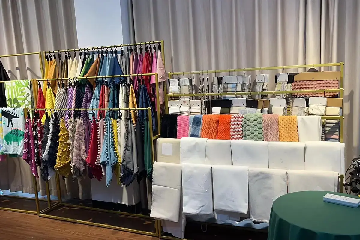 Colorful towel fabric swatches arranged as custom color references