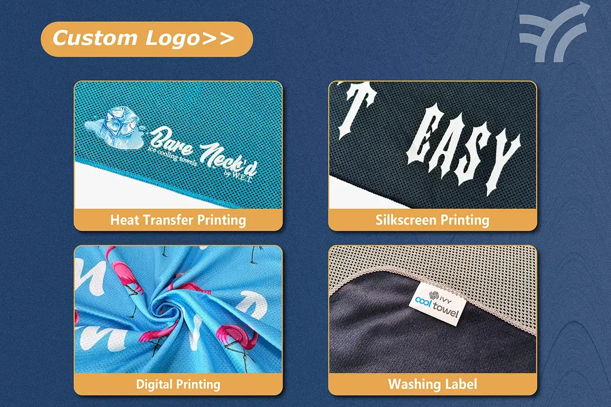 Branding and wash-label examples showing different information roles on towels