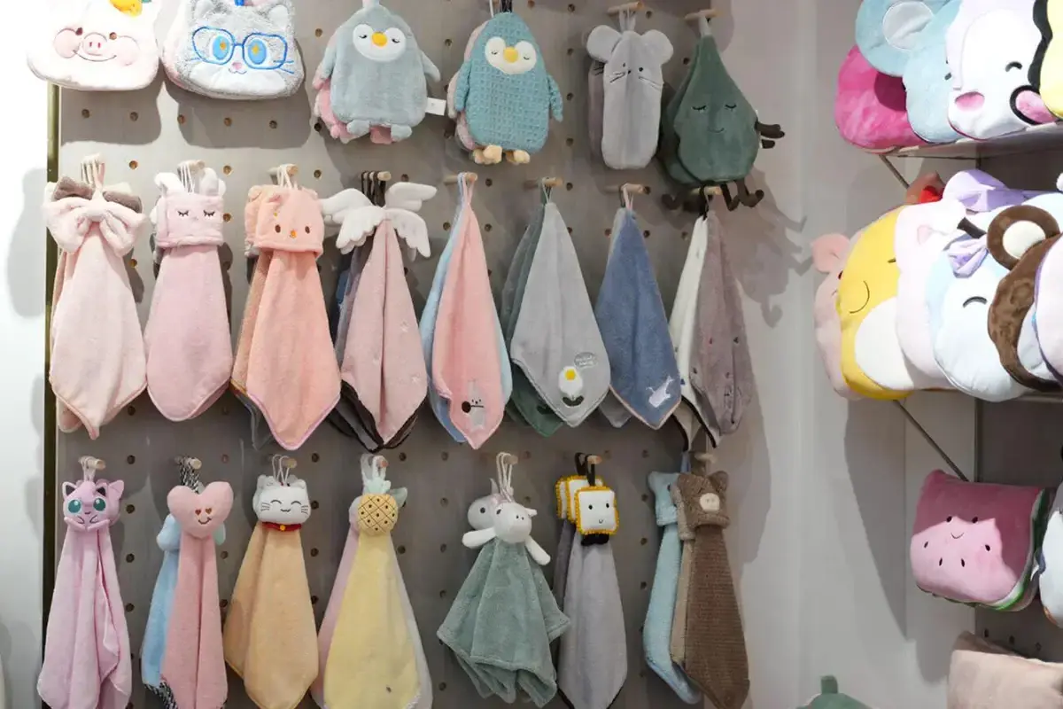 Small towel products in different shapes and finished sizes displayed by type