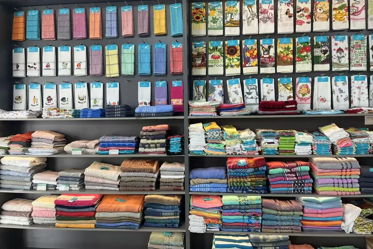 Patterned towel samples displayed for reviewing artwork detail and simplification