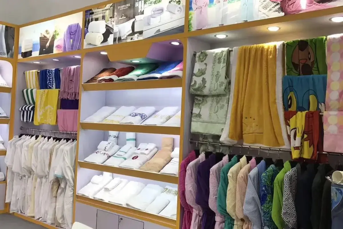 Folded and hanging towel samples reviewed before package sizing