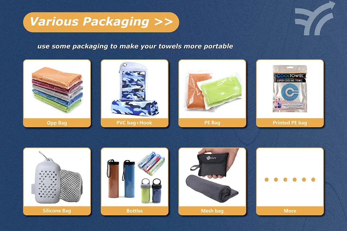 Towel packaging examples comparing bags, head cards, paper sleeves, and boxes