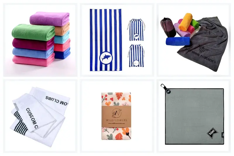 Bath, beach, sports, golf, kitchen and cleaning towel specification examples